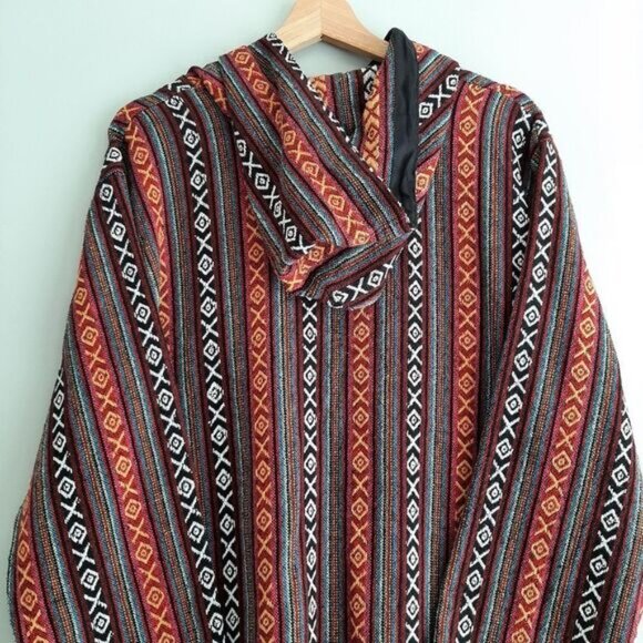 Woven Tribal Boho Full-Zip Hooded Jacket Ethnic Embroidered Fabric Sz L - Picture 9 of 11